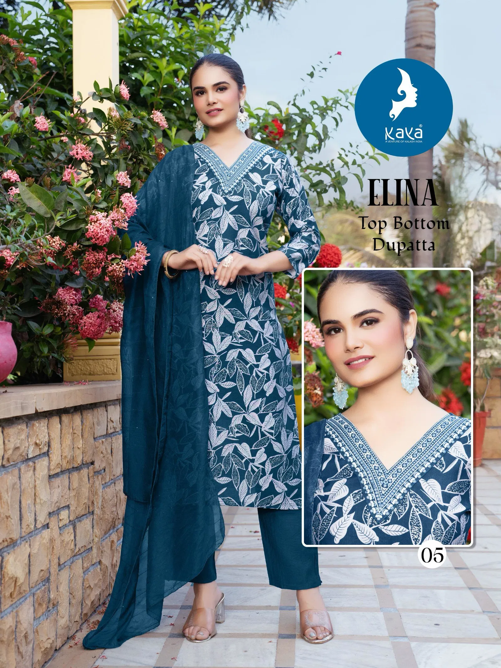 Elina By Kaya Veritcal Printed Kurti With Bottom Dupatta Wholesalers In Delhi